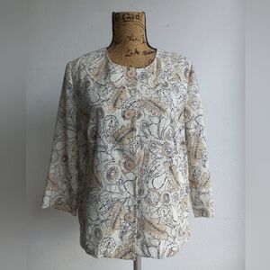 J Jill Linen Blazer Jacket Floral Beige Size Medium